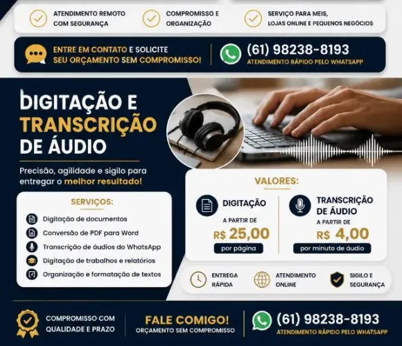 ? SERVIÇOS DE DIGITAÇÃO E TRANSCRIÇÃO DE ÁUDIO