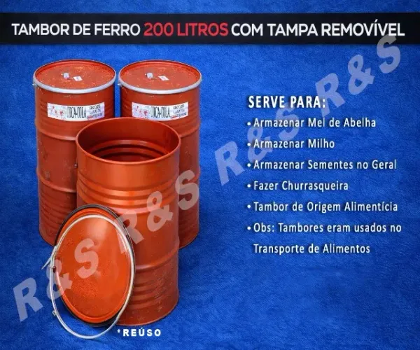 Tambor ferro 200 litros tampa removivel