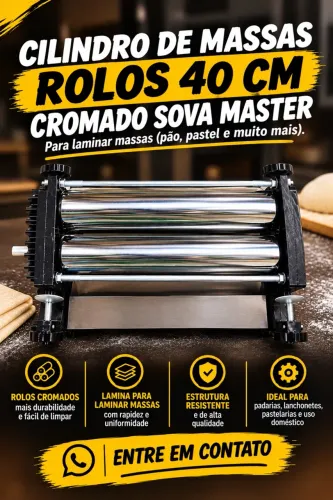 Cilindro de Massas Cromado Sova Master - Rolos de 40 cm