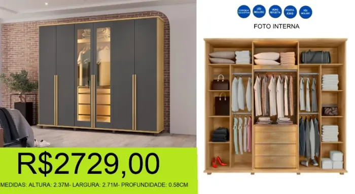 roupeiro - belgica - com led - compre e receba em 72 horas