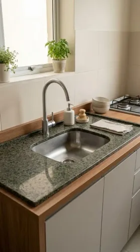 Pia de mármore com cuba de inox 1 metro