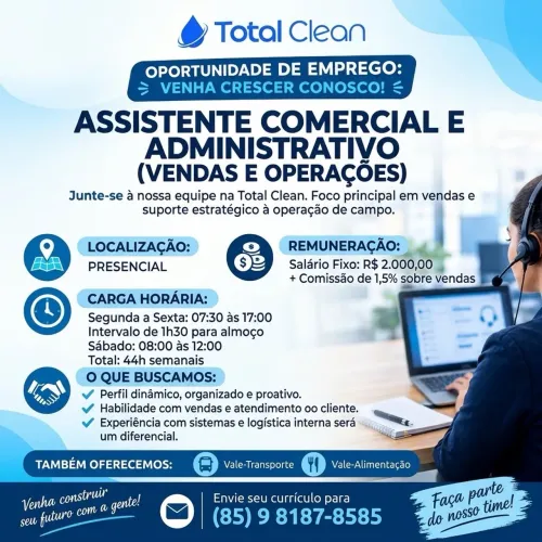 Vaga para auxiliar administrativo e vendas