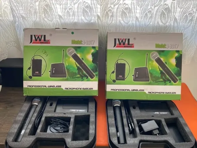 lote de 2 peças icrofone Dinâmico Sem Fio JWL U-8017 Unidirecional P10 XLR