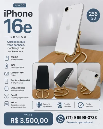 Iphone 16e usado 256gb branco