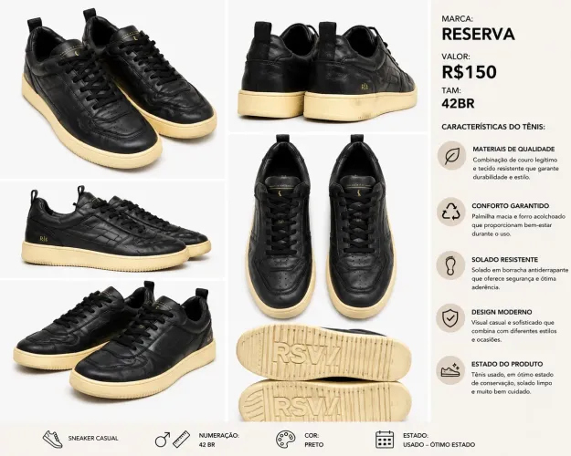 Tênis Reserva Hero - Preto - TAM:43 - R$150