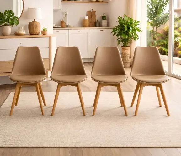 Vendo Kit com 4 Cadeiras Saarinen Wood Estofadas, na cor Fendi.