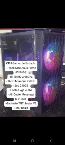CPU Gamer de Entrada I5 10400 com 16GB Memória 240GB Ssd
