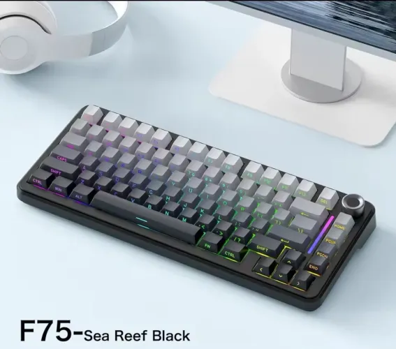 Teclado Mecanico FreeWolf F75 Gasket Sem Fio Bluetooth RGB HotSwap