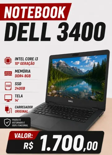 NOTEBOOK DELL 3400 - i3 10ª GERAÇÃO | 8GB RAM | SSD 240GB