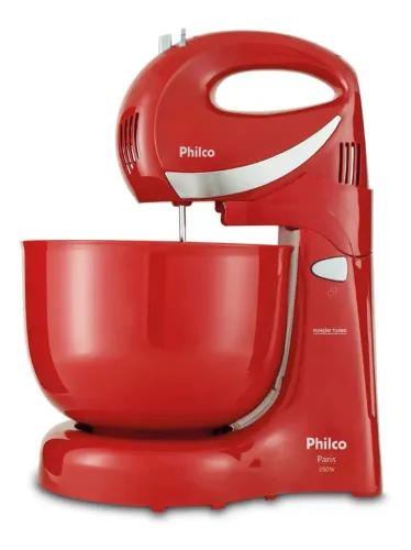 Batedeira Philco Paris Vermelha Duo Mixer Turbo 350W 4L + Par de Batedores Inox 220V