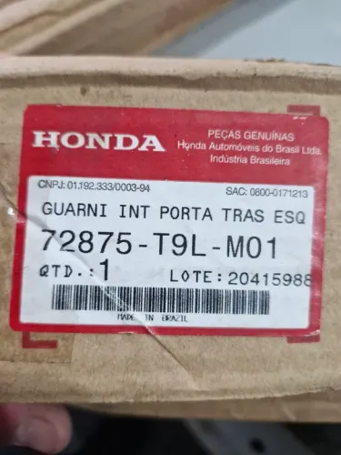 Moldura pestana interna porta traseira esquerda Honda City 15/21 ref 72875-T9L-M01