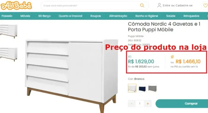 Cômoda Nordic - Moderna e Funcional, 4 Gavetas e 1 Porta.Tampo também usado como trocador.