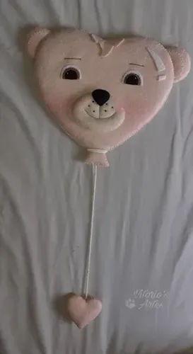 Último! Balão Ursinha coração rosa bebê em feltro