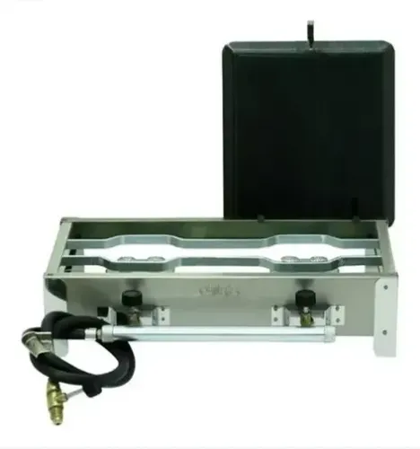 Mini Fogão Industrial 2 Bocas com Chapa 1/2 + Kit Gás 