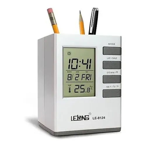 Relógio mesa Lelong LE-8124 porta caneta