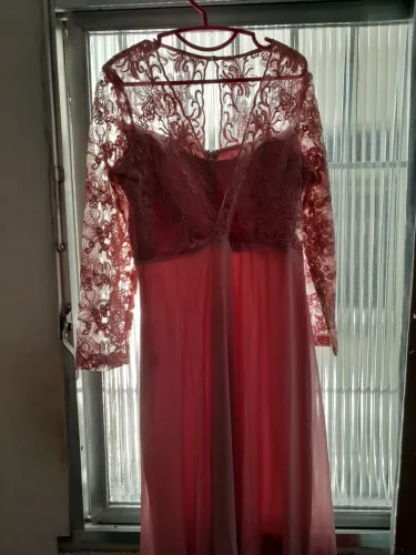 Vestido Longo de Festa Rosê com Renda