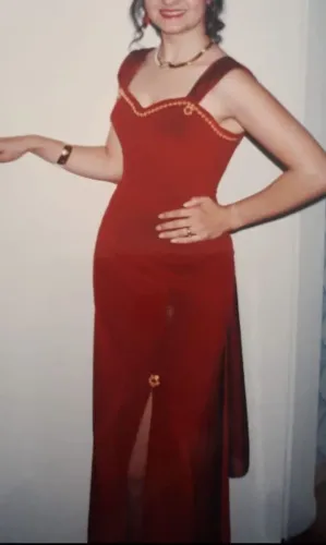 Vestido de festa longo vermelho veludo italiano - Tam. P