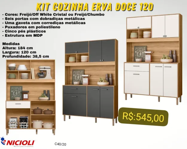 Armario Kit Cozinha 1.20m - 6 portas e 1 gaveta