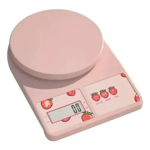 Balança Digital de Cozinha Rosa com Morangos