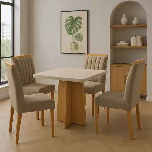 Mesa de Jantar 90x90 Jade 4 Cadeiras t98