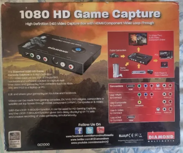 DIAMOND USB 2.0 GC1000 HD 1080 Dispositivo de captura de vídeo para console de jogos