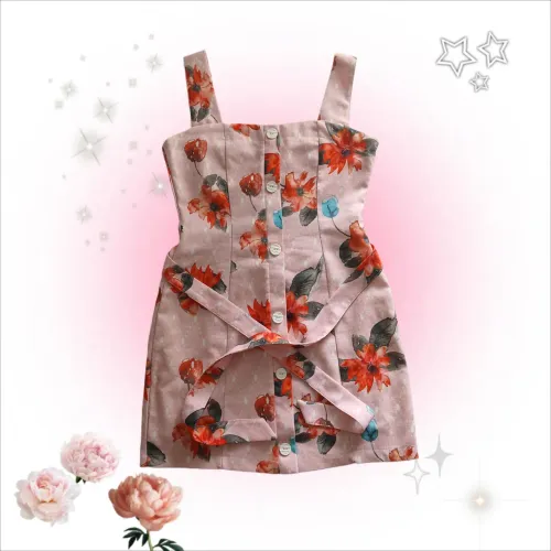 Vestido florido rosa com botões