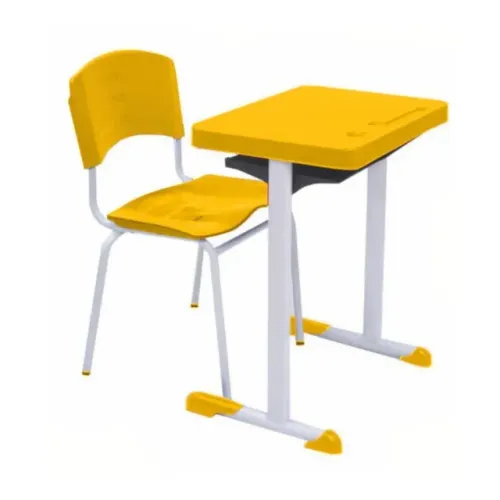 Kit Escolar Individual Mesa e Cadeira Amarelo Adulto Realplast Conforto Modelo 40083