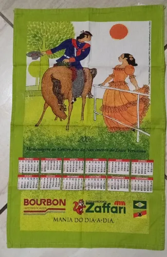 Pano de prato decorativo antigo em formato de calendário de 2005 Novo