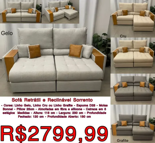 Lindíssimo sofá Sorrento Linho 2.30m / 3 cores disponíveis  / frete gratis 