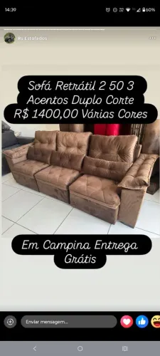 Sofá retrátil 2 metros e meio 3 lugares 