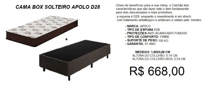 CAMA BOX D28 solteiro - ENTREGA GRÁTIS