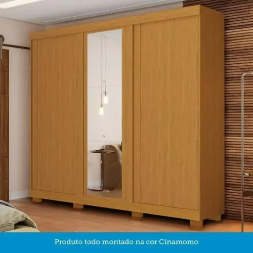 "Sofisticação e Durabilidade: Guarda-Roupa ACP Zara 3 Portas com Espelho e 4 Gavetas"
