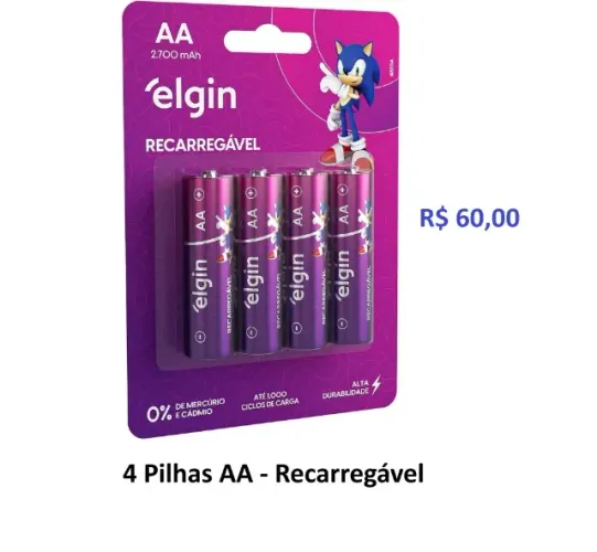 4 pilhas AA recarregáveis 60,00 / Carregador pilha a partir de 30,00