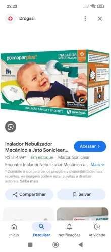 Nebulizador compressor e Inalador Soniclear Pulmopar 