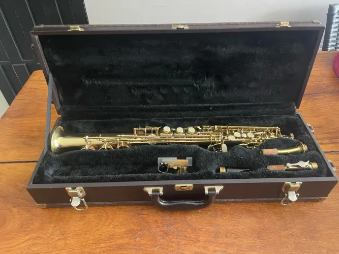 Sax Soprano Reto Eagle sp502, Seminovo, + tudel curvo e reto + palheta vandoren Java green