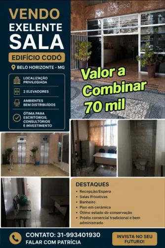 VENDO OU TROCO SALA NO EDIFÍCIO CODÓ NO CENTRO DE BELO HORIZONTE POR VEÍCULO