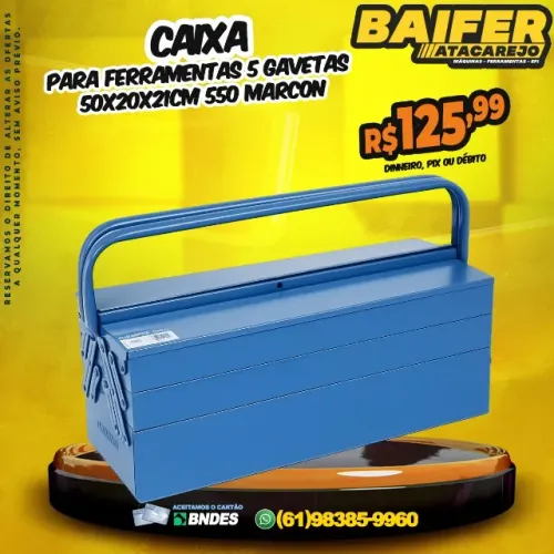 Caixa Para Ferramentas 5 Gavetas 50x20x21cm 550 Marcon