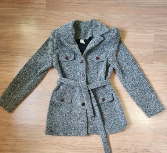 casaco de lã batida cinza mescla m modelo parka