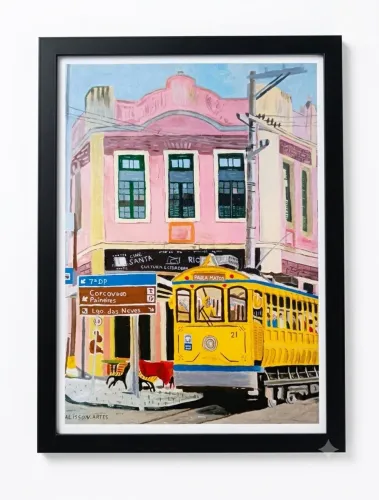 Quadro Decorativo Bonde De Santa Teresa A3 Com Moldura - Arte Autoral