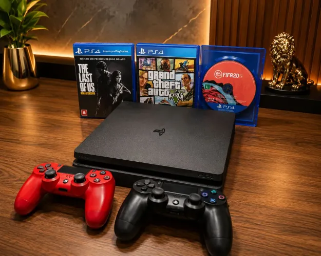? PS4 Slim 1TB + 3 Jogos + 2 Controles | Entrega Grátis e Pagamento na Entrega!