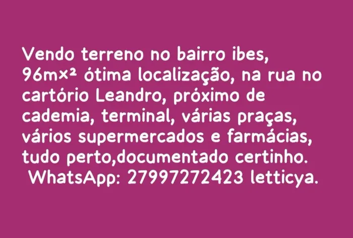 Terreno no ibes 96m²