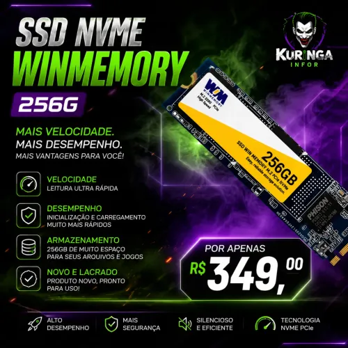 SSD NVME WINMEMORY 256GB NOVO!