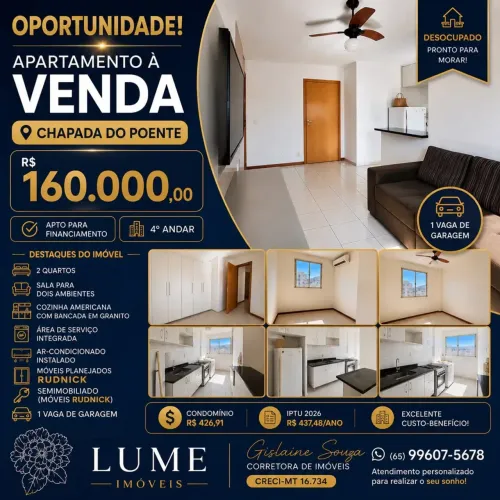 OPORTUNIDADE EM VÁRZEA GRANDE! Apartamento à venda no Condomínio Parque Chapada do Poente