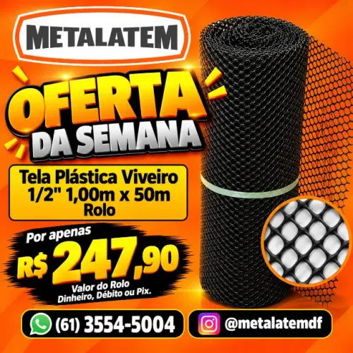 Tela Plástica Viveiro 1/2" 1,00m x 50m Rolo