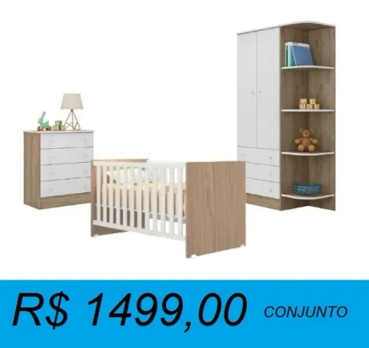 Conjunto infantil cômoda + roupeiro + berço - design elegante e frete grátis!
