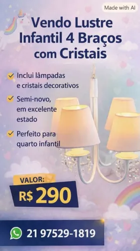Lustre infantil 4 braços com Cristais 