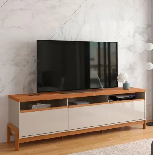 Rack Bancada de TV Elegance 2.1 Off White New/Jequitiba - Lukaliam