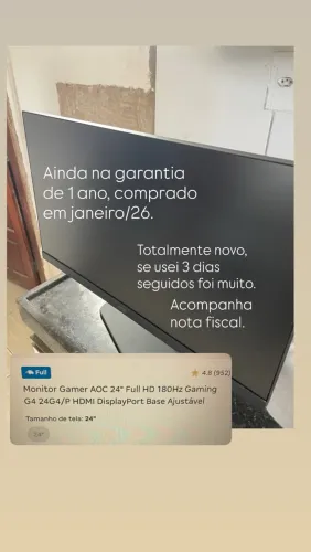 Monitor gamer 24p. 180hz pra vender hoje