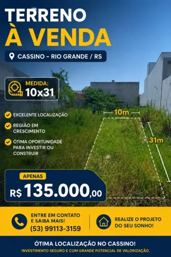 Terreno por R$135 mil no Cassino