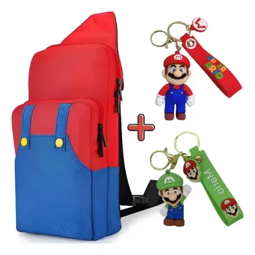 Bolsa Case Mochila para Nintendo Switch do Mario + 2 Chaveiros do Mario e Luigi - Nova
